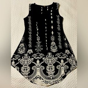 Stretchy summer black/white ethnic print sleeveless dress, SO soft & comfy!
